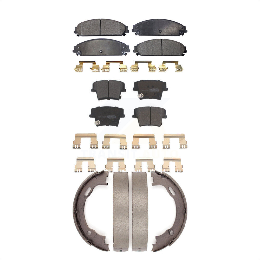 Semi-Metallic Brake Pads And Parking Shoes Front Rear Kit For Dodge Chrysler 300