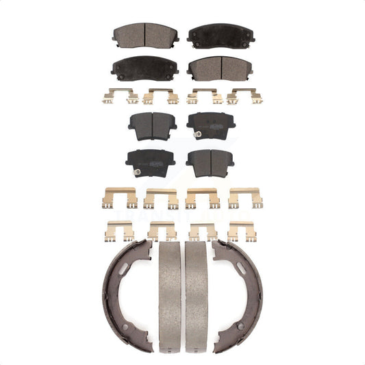Semi-Metallic Brake Pads And Parking Shoes Front Rear Kit For Dodge Chrysler 300