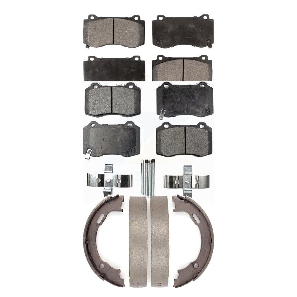 Semi-Metallic Brake Pads And Parking Shoes Front Rear Kit For Dodge Chrysler 300