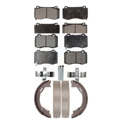 Semi-Metallic Brake Pads And Parking Shoes Front Rear Kit For Dodge Chrysler 300