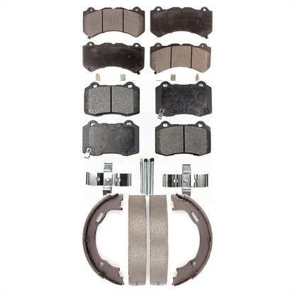 Semi-Metallic Brake Pads And Parking Shoes Front Rear Kit For Dodge Charger