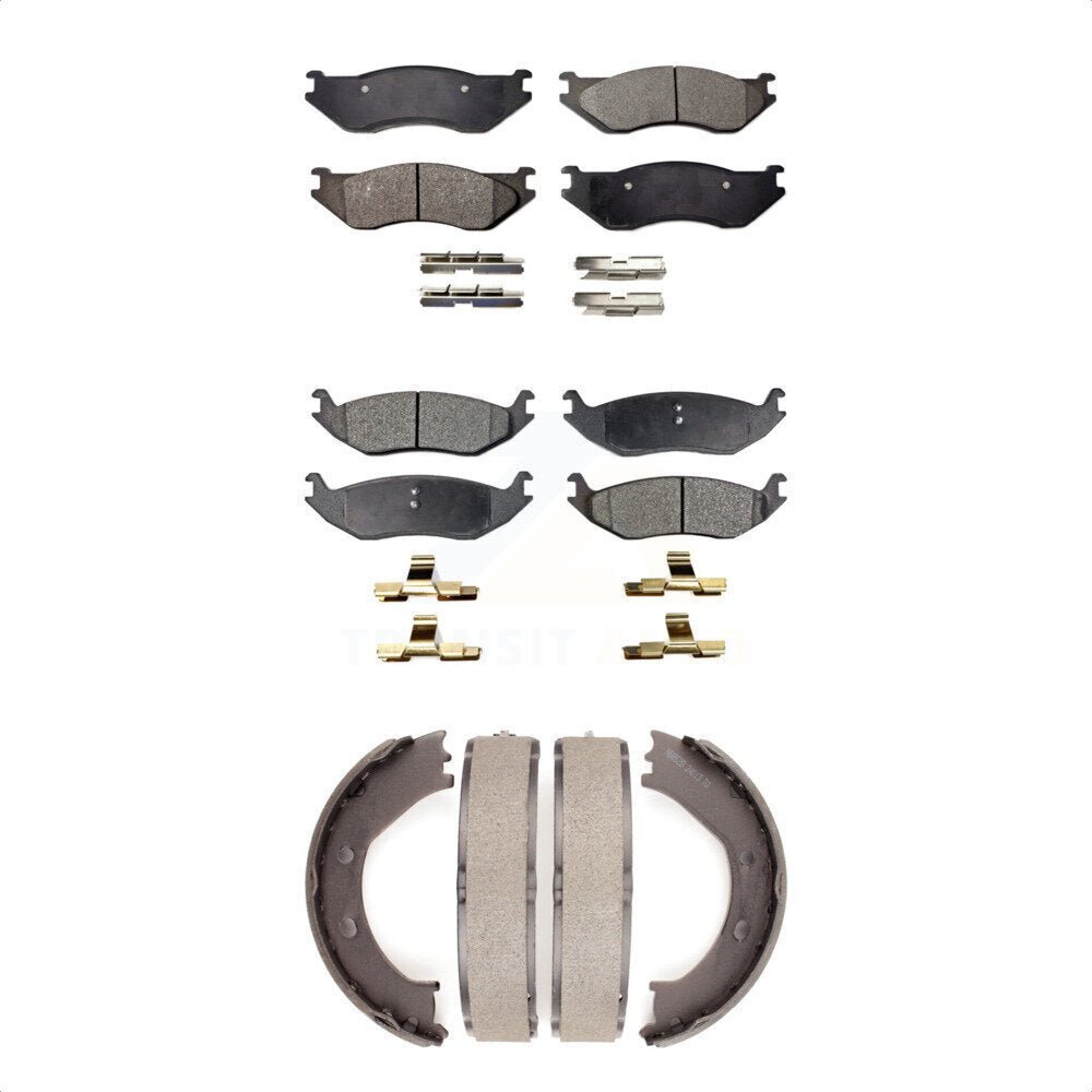 Semi-Metallic Brake Pads Parking Shoes Front Rear Kit For Dodge Ram 1500 Durango