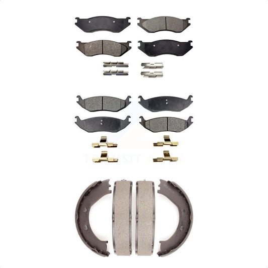 Semi-Metallic Brake Pads Parking Shoes Front Rear Kit For Dodge Ram 1500 Durango