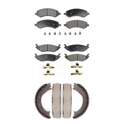 Semi-Metallic Brake Pads Parking Shoe Front Rear Kit For Dodge Ram 1500 Chrysler