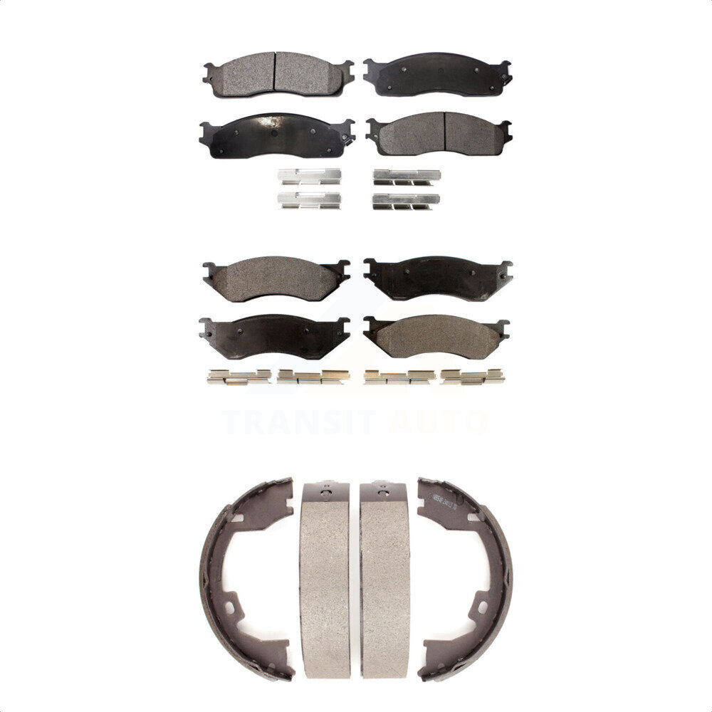 Semi-Metallic Brake Pads And Parking Shoe Front Rear Kit For Dodge Ram 1500 3500