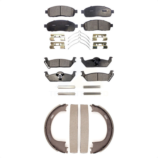 Semi-Metallic Brake Pads Parking Shoe Front Rear Kit For Ford F-150 Lincoln Mark