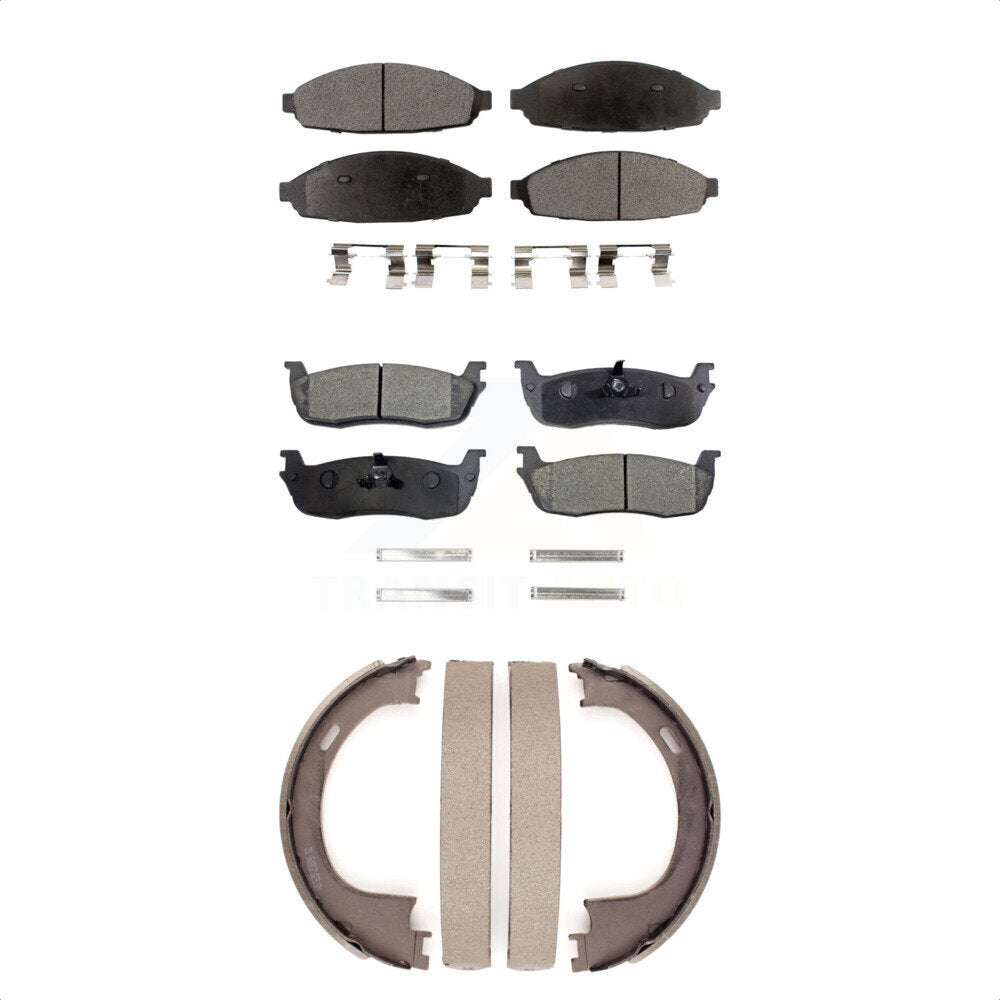 Semi-Metallic Brake Pads And Parking Shoes Front Rear Kit For Lincoln Town Car