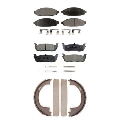 Semi-Metallic Brake Pads And Parking Shoes Front Rear Kit For Lincoln Town Car
