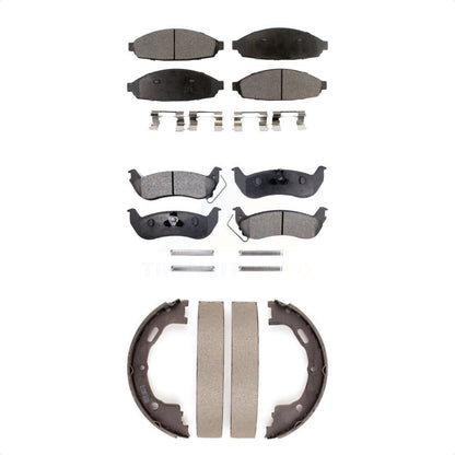 Semi-Metallic Brake Pads & Parking Shoe Front Rear Kit For Lincoln Town Car Ford
