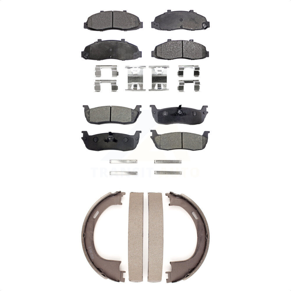 Semi-Metallic Brake Pads And Parking Shoe Front Rear Kit For Ford F-150 Heritage