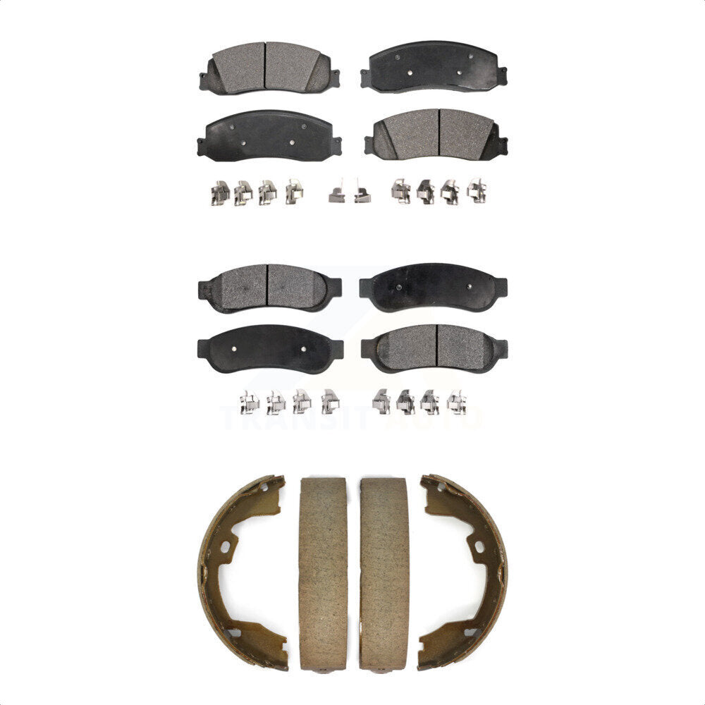 Semi-Metallic Brake Pads & Parking Shoe Front Rear Kit For Ford F-250 Super Duty