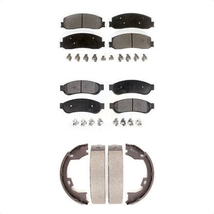 Semi-Metallic Brake Pads & Parking Shoe Front Rear Kit For Ford F-350 Super Duty