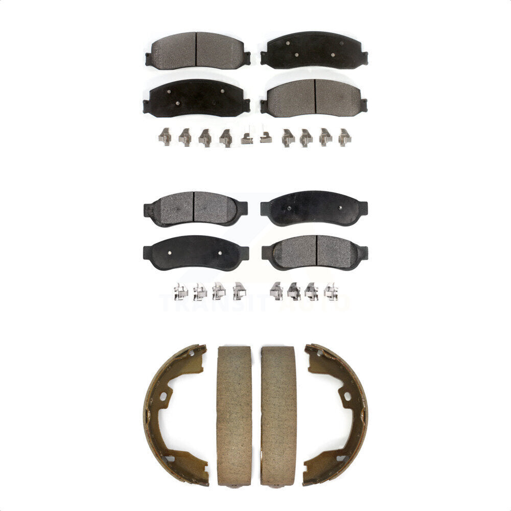 Semi-Metallic Brake Pads & Parking Shoe Front Rear Kit For Ford F-350 Super Duty