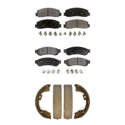 Semi-Metallic Brake Pads & Parking Shoe Front Rear Kit For Ford F-350 Super Duty