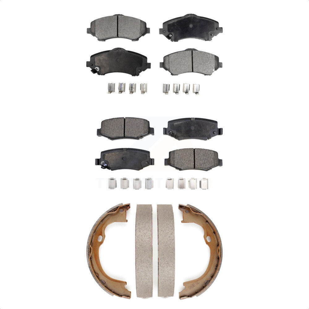 Semi-Metallic Brake Pads & Parking Shoe Front Rear Kit For Jeep Wrangler Liberty