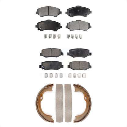 Semi-Metallic Brake Pads & Parking Shoe Front Rear Kit For Jeep Wrangler Liberty