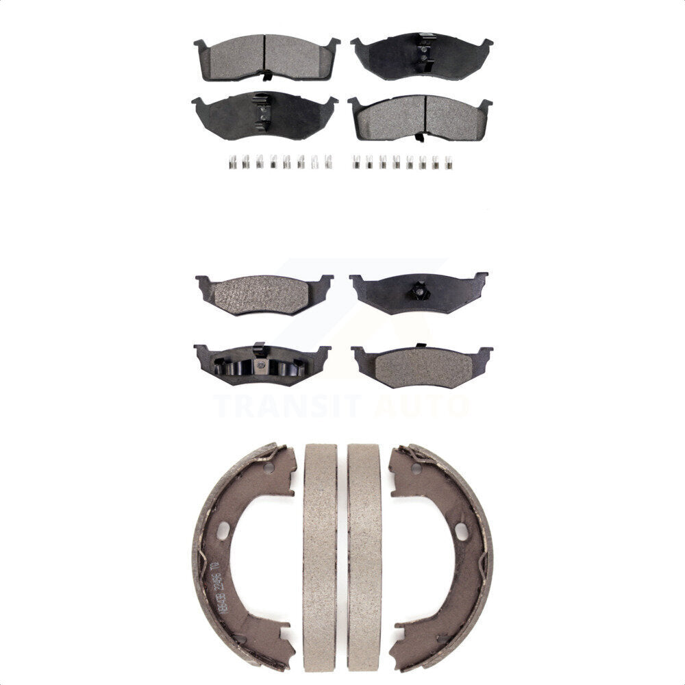 Semi-Metallic Brake Pads And Parking Shoe Front Rear Kit For Neon Dodge Plymouth