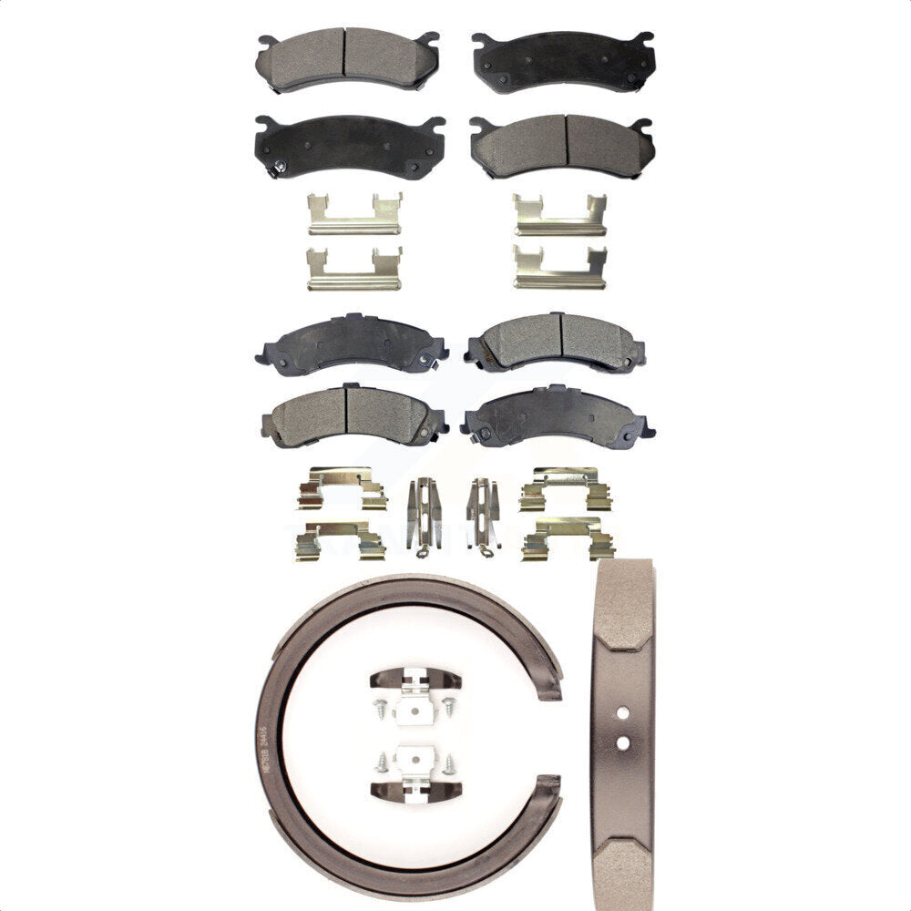 Semi-Metallic Brake Pads Parking Shoe Front Rear Kit For Chevrolet GMC Silverado