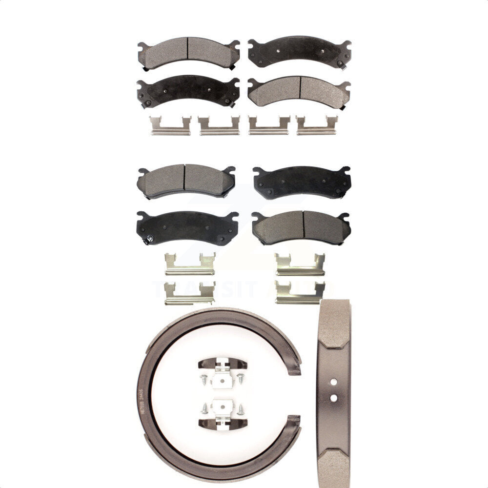 Semi-Metallic Brake Pads Parking Shoe Front Rear Kit For GMC Chevrolet Sierra HD