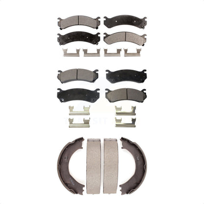 Semi-Metallic Brake Pads Parking Shoe Front Rear Kit For Chevrolet GMC Sierra HD