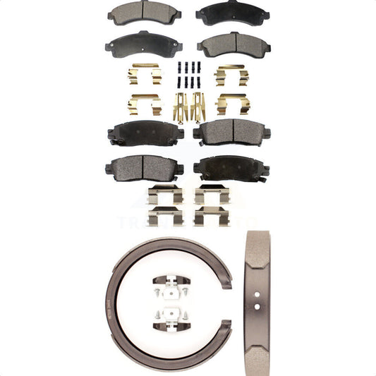 Semi-Metallic Brake Pads Parking Shoes Front Rear Kit For GMC Chevrolet Envoy XL
