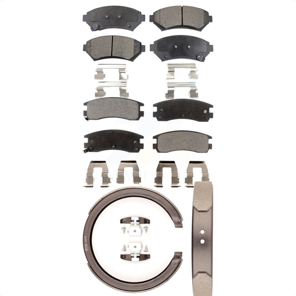 Semi-Metallic Brake Pads And Parking Shoes Front Rear Kit For Cadillac DeVille