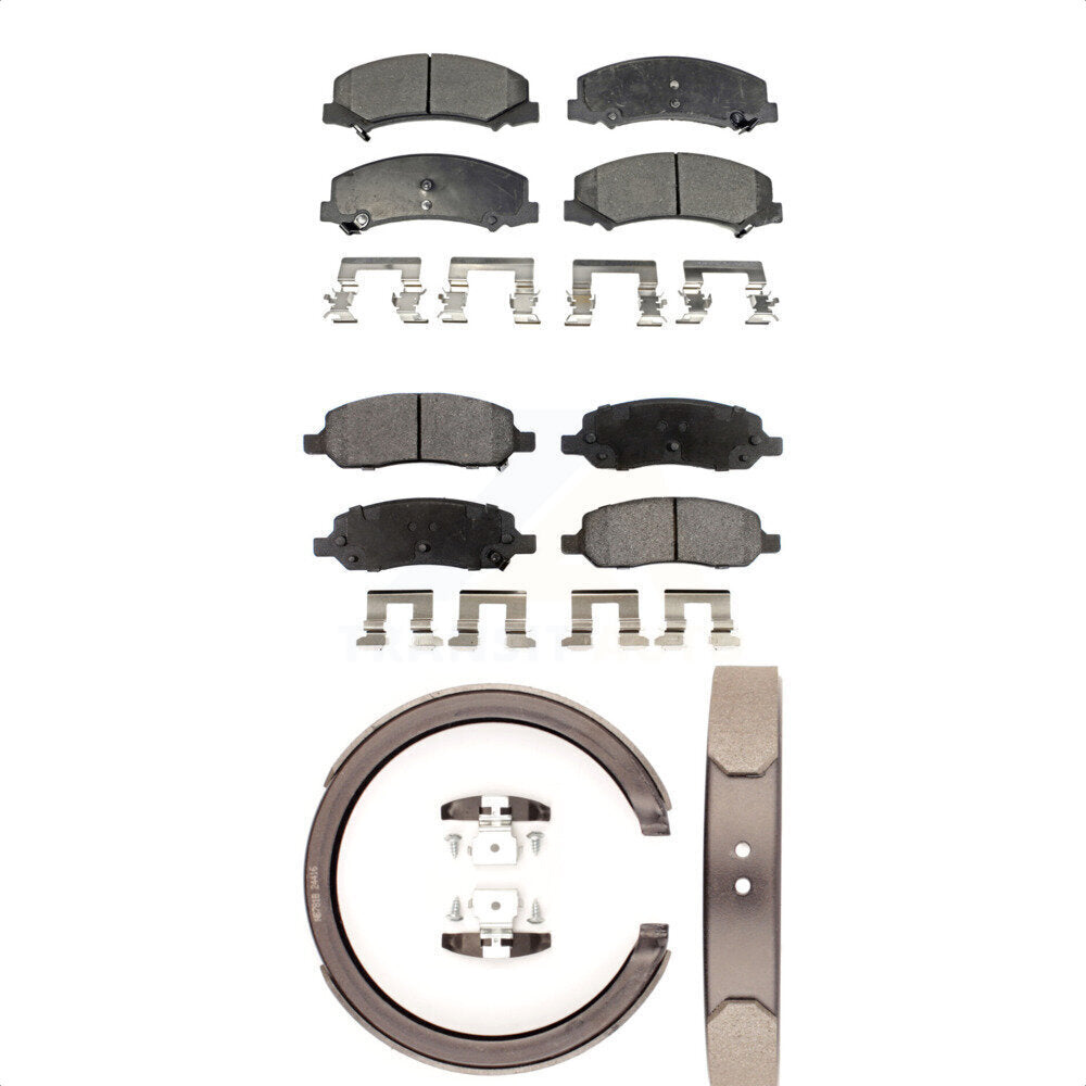 Semi-Metallic Brake Pads And Parking Shoes Front Rear Kit For Cadillac DTS