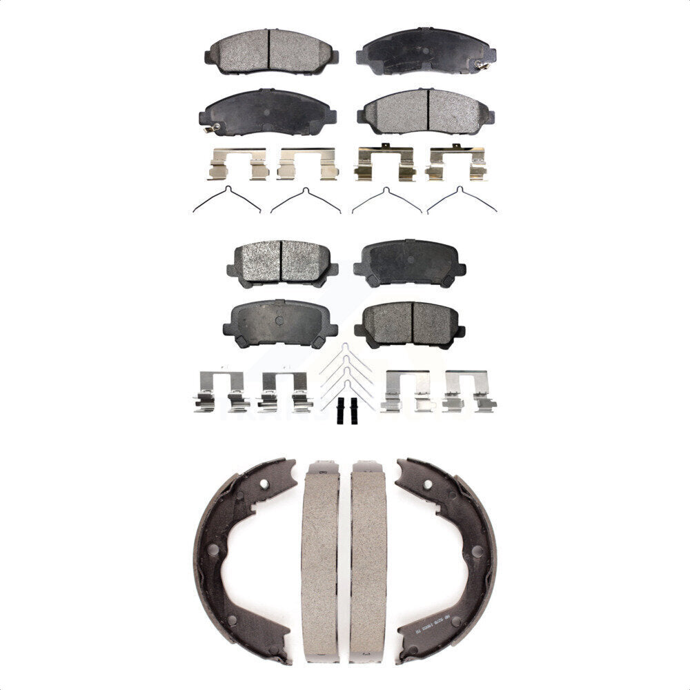 Semi-Metallic Brake Pads & Parking Shoe Front Rear Kit For Honda Pilot Acura MDX