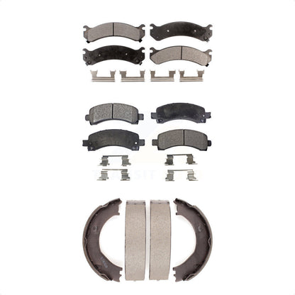 Semi-Metallic Brake Pads & Parking Shoe Front Rear Kit For Chevrolet GMC Express