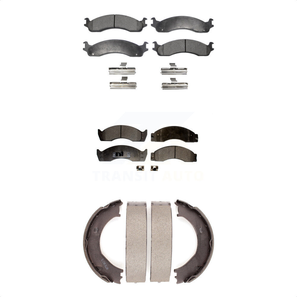 Semi-Metallic Brake Pads & Parking Shoe Front Rear Kit For Ford E-450 Super Duty