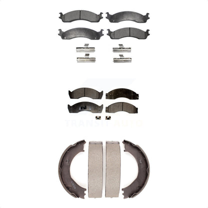 Semi-Metallic Brake Pads & Parking Shoe Front Rear Kit For Ford E-450 Super Duty