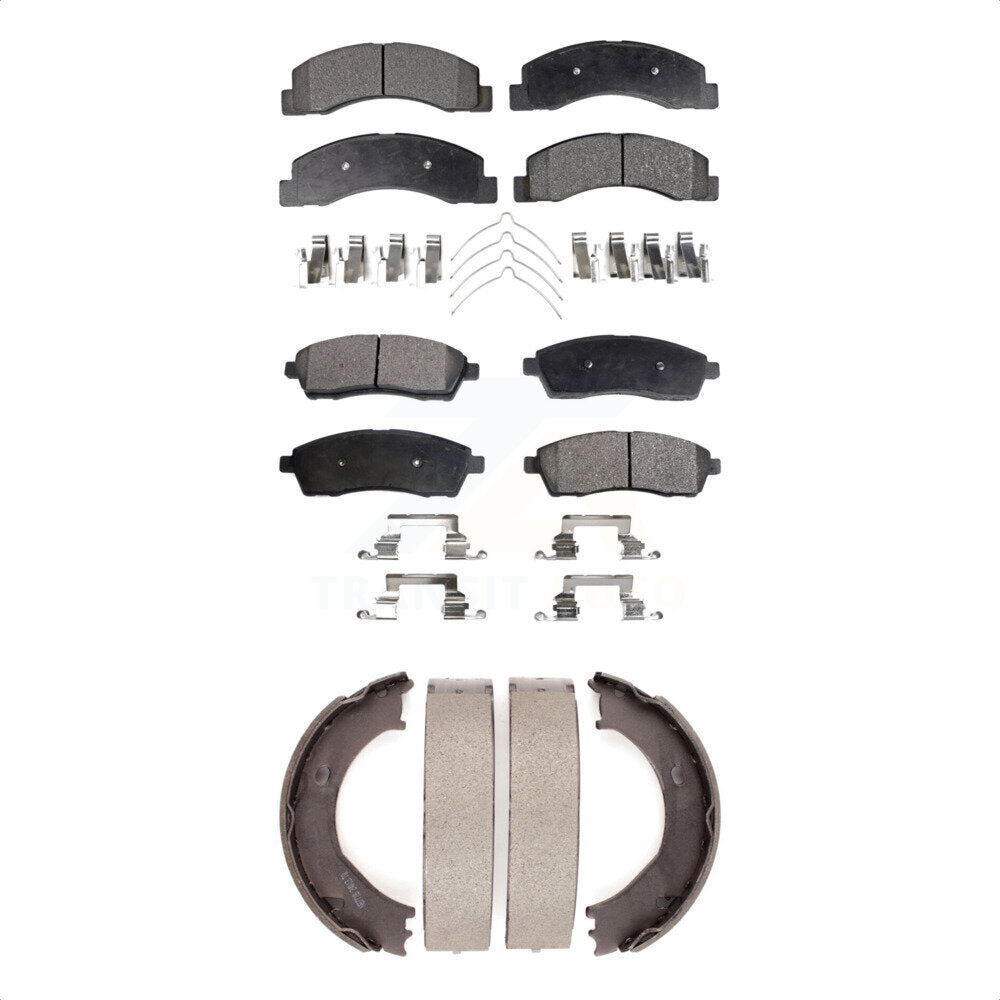 Semi-Metallic Brake Pads & Parking Shoe Front Rear Kit For Ford F-350 Super Duty