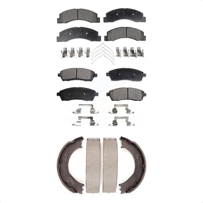 Semi-Metallic Brake Pads & Parking Shoe Front Rear Kit For Ford F-350 Super Duty