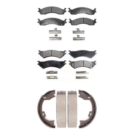 Semi-Metallic Brake Pads & Parking Shoe Front Rear Kit For Ford E-350 Super Duty