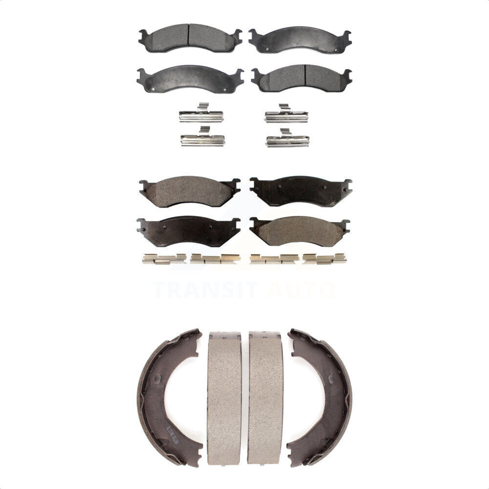 Semi-Metallic Brake Pads And Parking Shoe Front Rear Kit For Dodge Ram 2500 3500