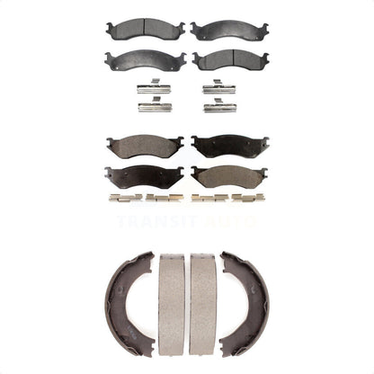 Semi-Metallic Brake Pads And Parking Shoe Front Rear Kit For Dodge Ram 2500 3500