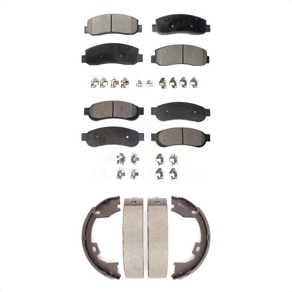 Semi-Metallic Brake Pads & Parking Shoe Front Rear Kit For Ford F-350 Super Duty