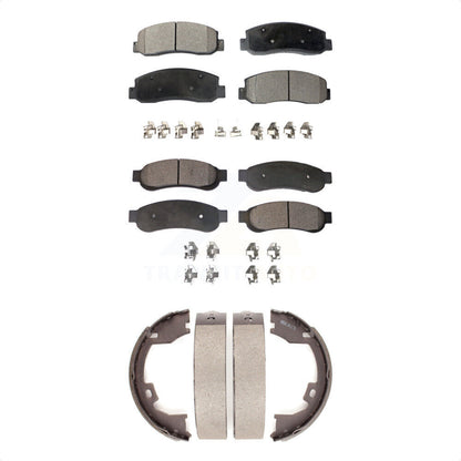 Semi-Metallic Brake Pads & Parking Shoe Front Rear Kit For Ford F-350 Super Duty