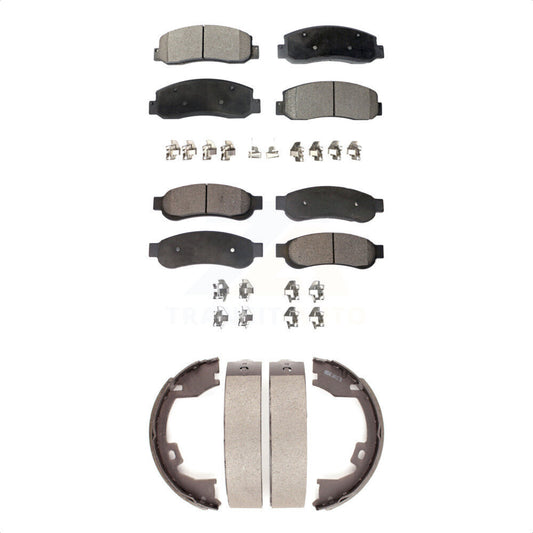 Semi-Metallic Brake Pads & Parking Shoe Front Rear Kit For Ford F-350 Super Duty