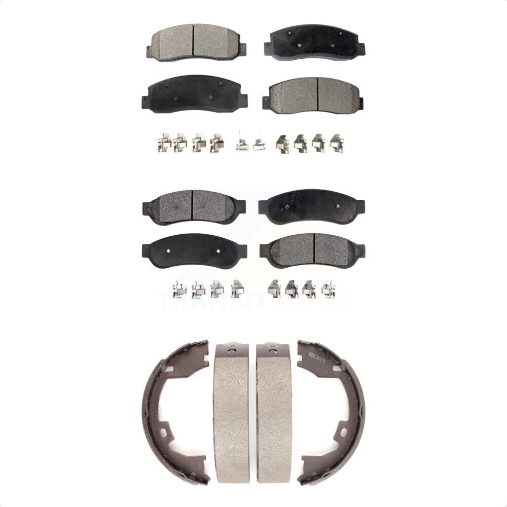 Semi-Metallic Brake Pads & Parking Shoe Front Rear Kit For Ford F-250 Super Duty