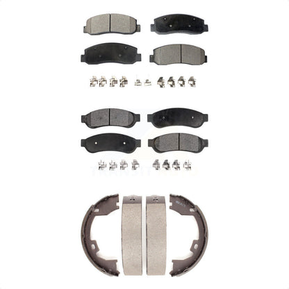 Semi-Metallic Brake Pads & Parking Shoe Front Rear Kit For Ford F-250 Super Duty