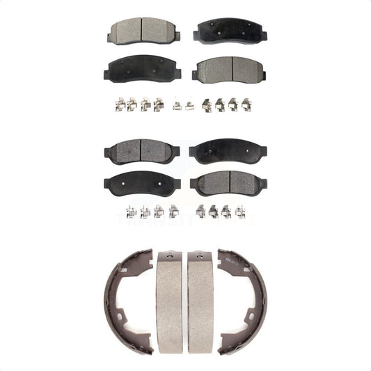 Semi-Metallic Brake Pads & Parking Shoe Front Rear Kit For Ford F-250 Super Duty