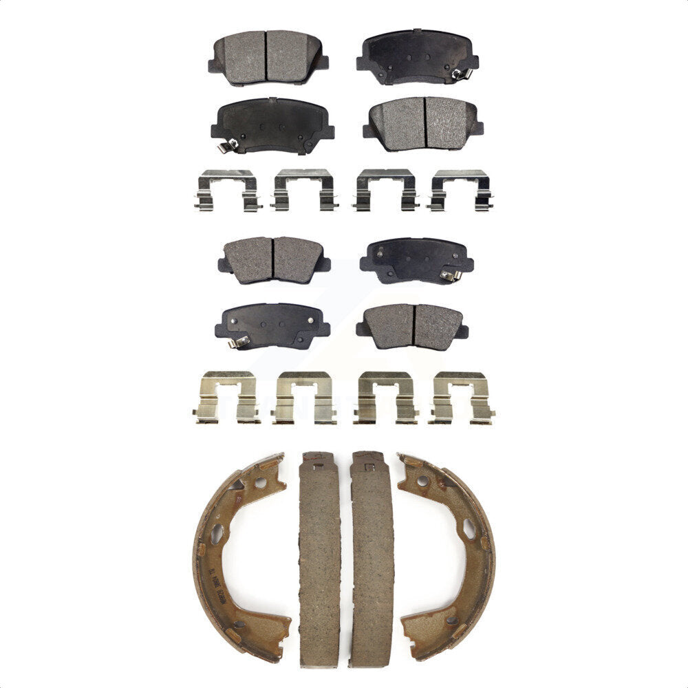 Semi-Metallic Brake Pads Parking Shoe Front Rear Kit For 2012-2017 Hyundai Azera