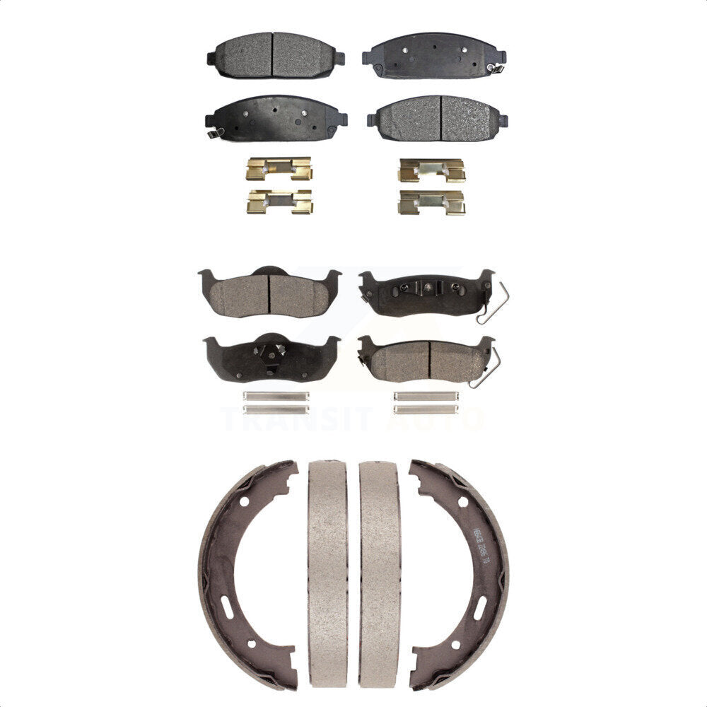 Semi-Metallic Brake Pads And Parking Shoe Front Rear Kit For Jeep Grand Cherokee