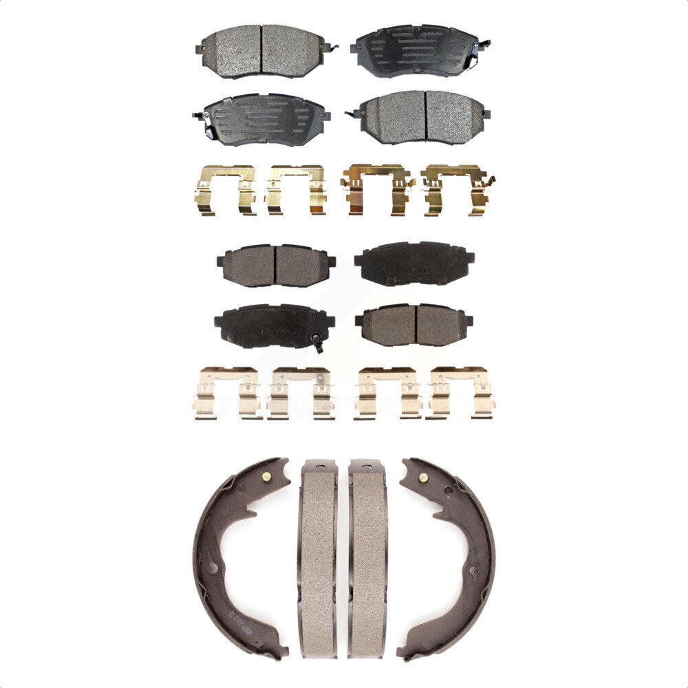 Semi-Metallic Brake Pads & Parking Shoe Front Rear Kit For Subaru Outback Legacy