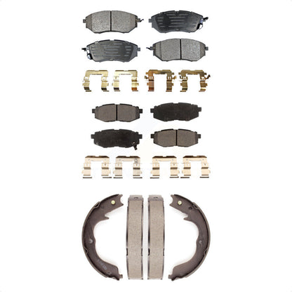 Semi-Metallic Brake Pads & Parking Shoe Front Rear Kit For Subaru Outback Legacy