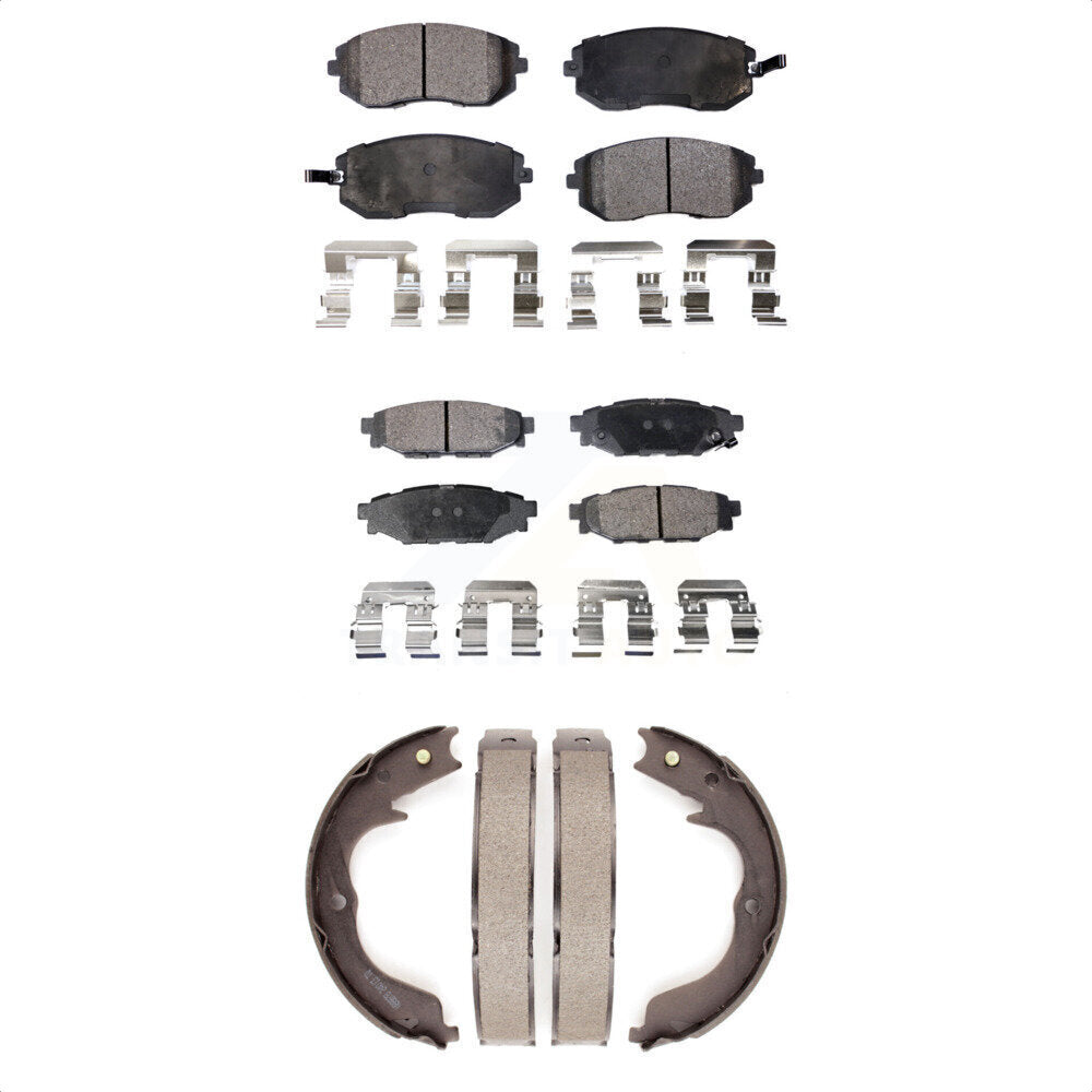 Semi-Metallic Brake Pads Parking Shoe Front Rear Kit For Subaru Outback Forester