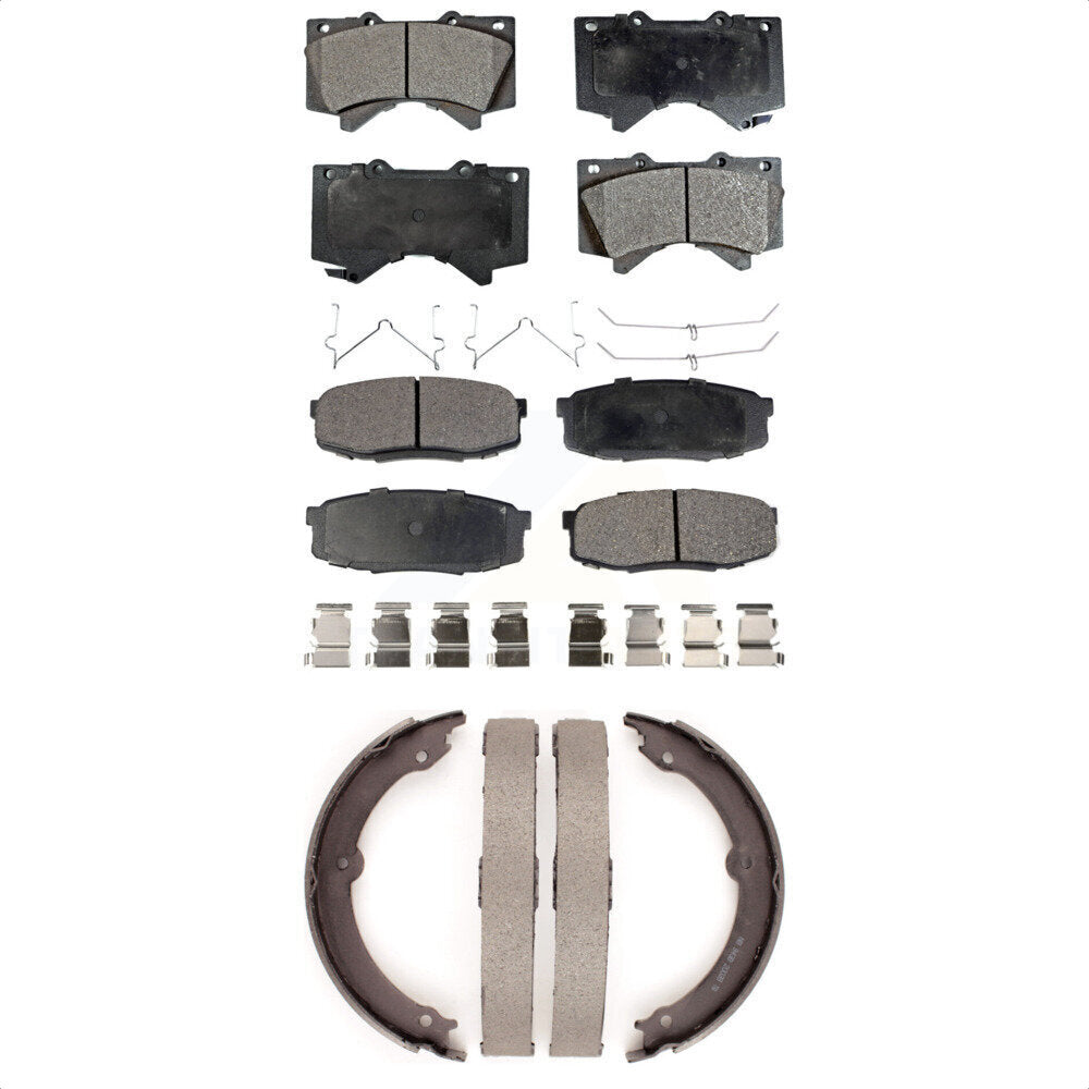 Semi-Metallic Brake Pads & Parking Shoe Front Rear Kit For Toyota Tundra Sequoia