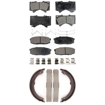Semi-Metallic Brake Pads & Parking Shoe Front Rear Kit For Toyota Tundra Sequoia
