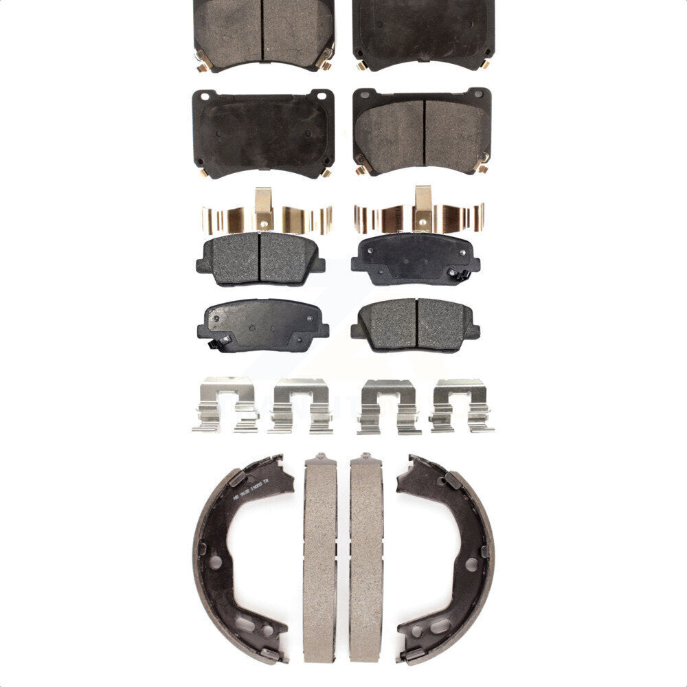 Semi-Metallic Brake Pads & Parking Shoe Front Rear Kit For Hyundai Genesis Equus